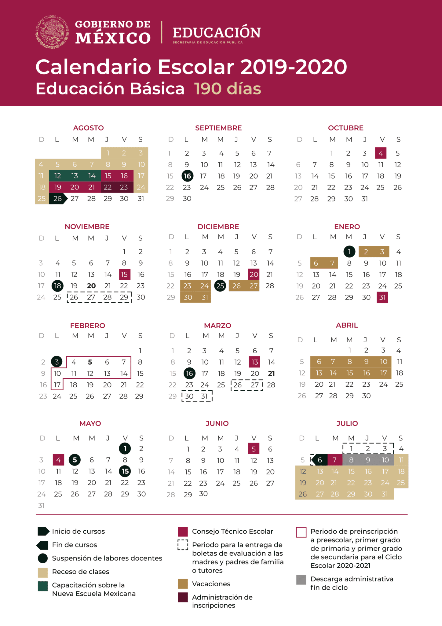 Calendario escolar mexico 2019-2020