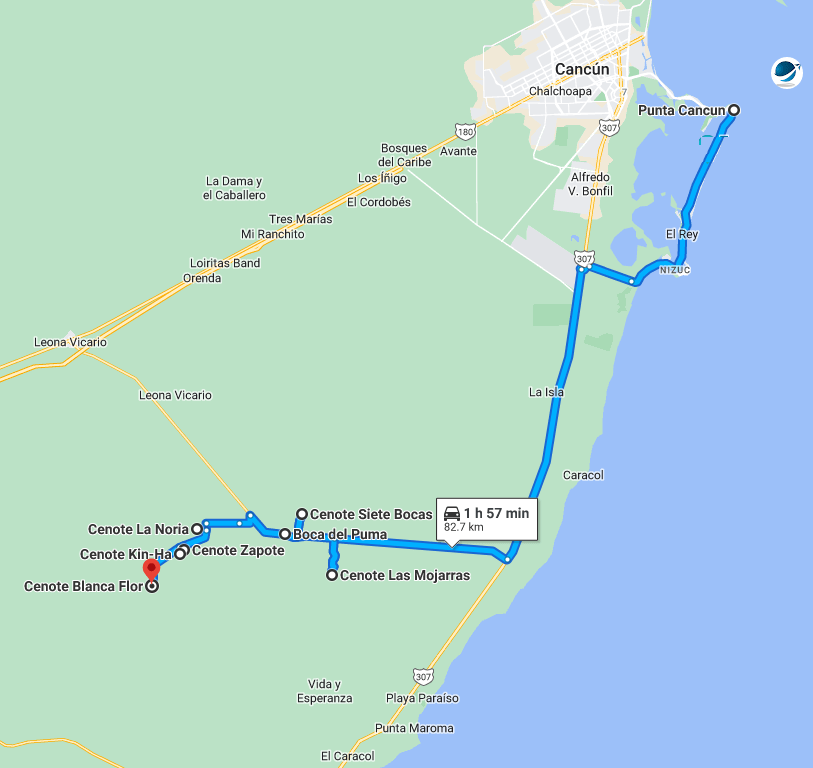 Mapa de la ruta de los cenotes